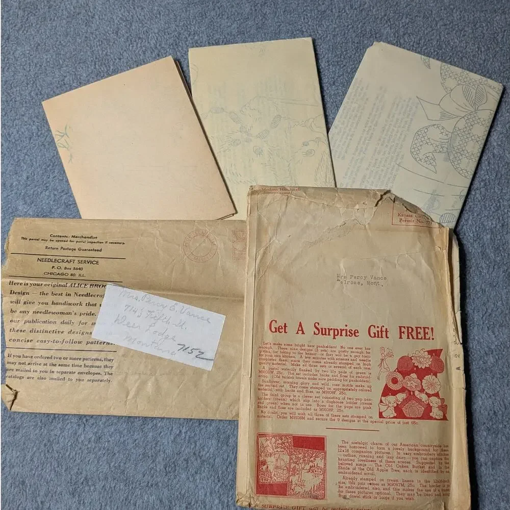 ALICE BROOKS Vintage Embroidery Transfer Patterns 7152 7249 Daily Towel Kitchen